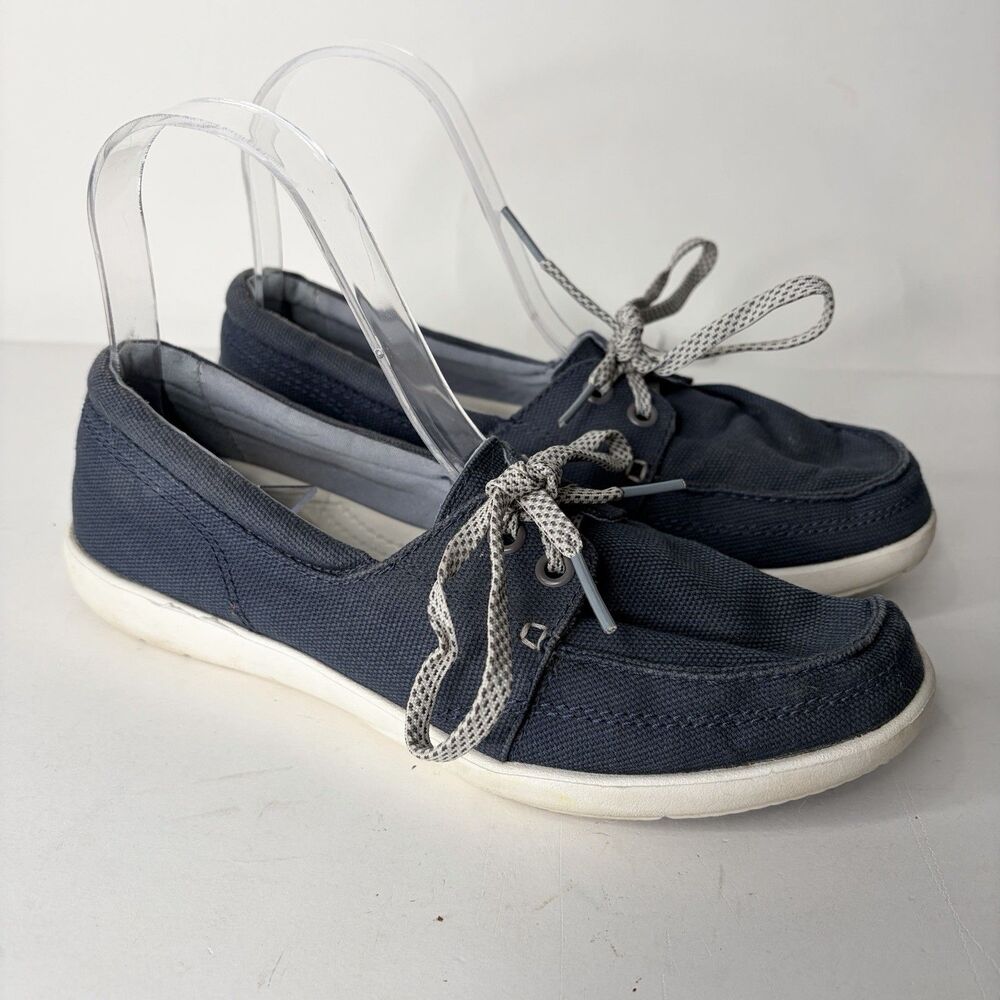 Crocs Walu II Canvas Loafer Boat Shoe Casual Navy Blue Women Size 7
